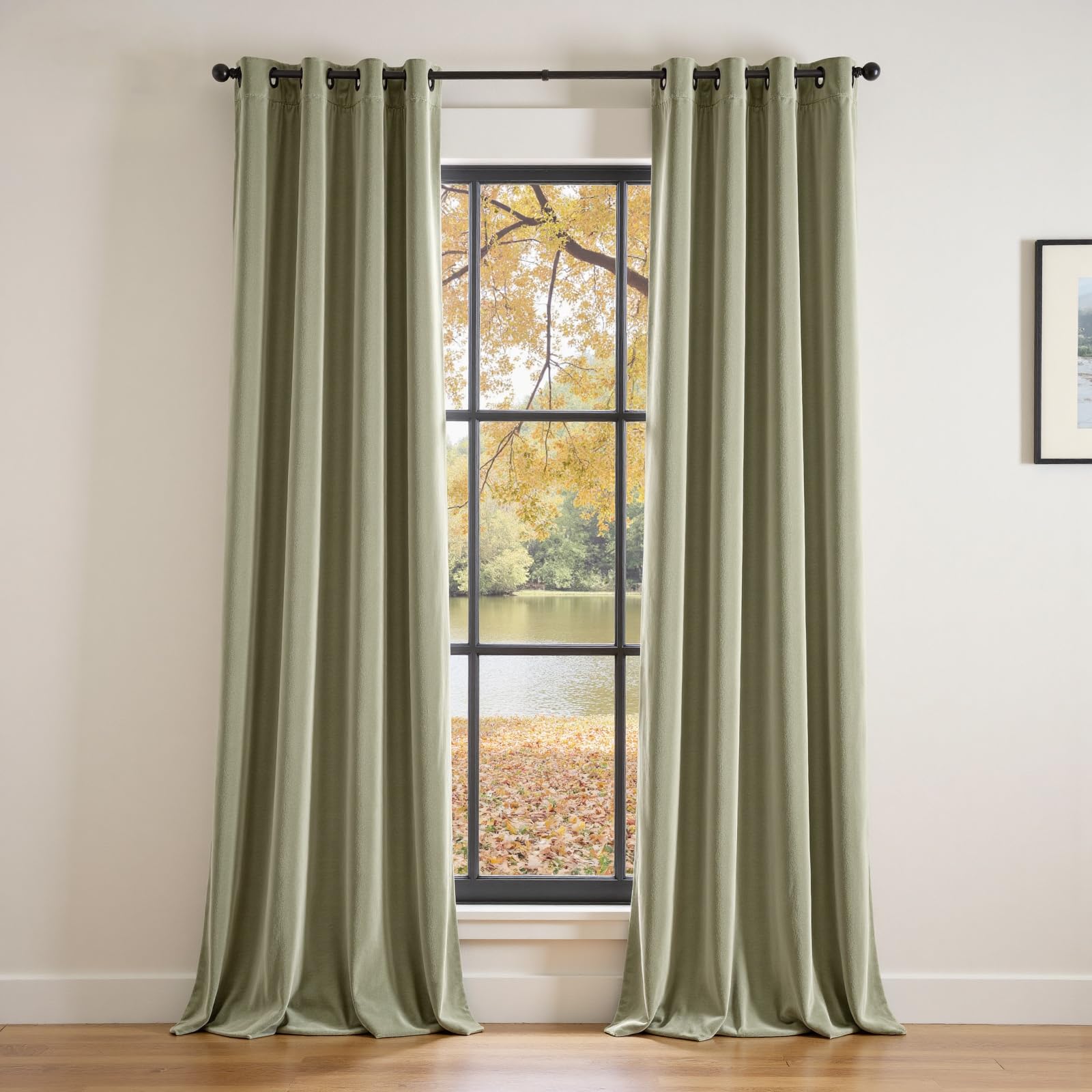 Photo 1 of Lazzzy Sage Green Blackout Velvet Curtains Thermal Insulated Curtains 96 Inch Length Drapes for Bedroom Living Room Darkening Window Treatments Grommet Drapes (1 Panel) Sage Green