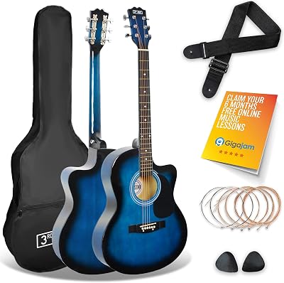 3rd Avenue Full Size 4/4 Cutaway Acoustic Guitar Bundle with Lessons Blue