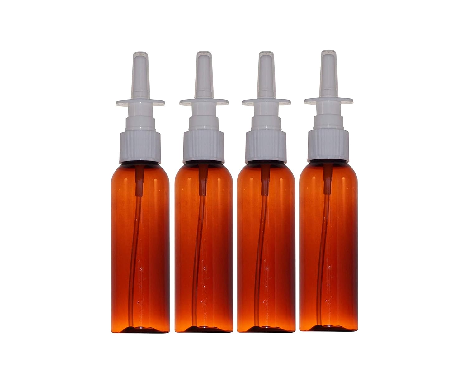 WM (Set of 4) 2 oz. Amber Cosmo Empty Refillable Plastic Bottle with White Nasal Pump Spray. Round Bullet PET (BPA Free), Colloidal Silver, Saline nasal wash - Mfg. USA. Pharma-Quality: Beauty