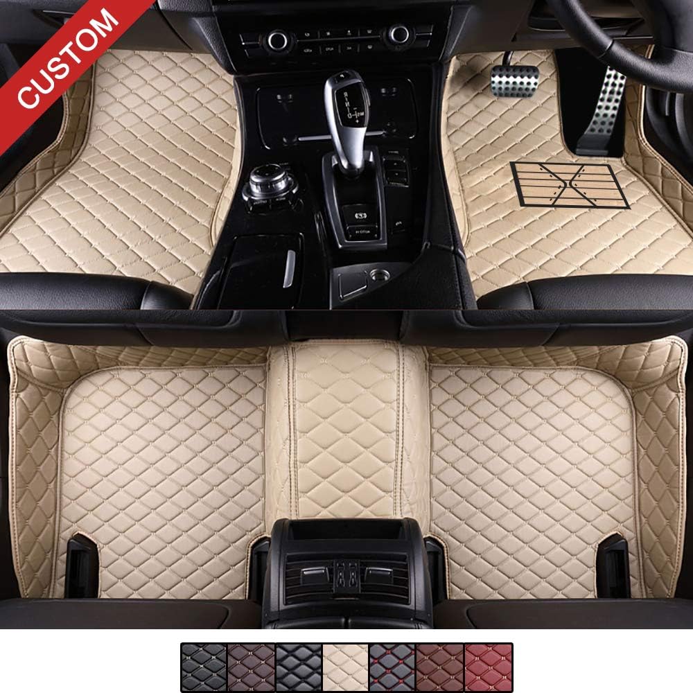 VEVAE Tailored Car Floor Mats for Benz E Class W212 Saloon 2009-2015 Laser Measured Faux Leather, Custom All Weather Full Coverage Waterproof Carpets XPE Car Liner (Beige)