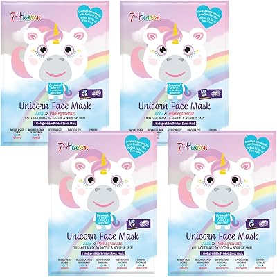 7th Heaven Unicorn Face Mask Gift Set 4 Kids Masks Hydrating Sensitive Skin