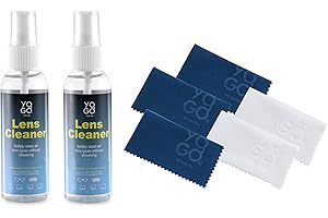 YOGO VISION Lens Cleaner Spray 2 Eyeglass Cleaner, with 5 Microfiber Cloths Kit Ammonia and Streak Free Safe for Eyewear and Electronics