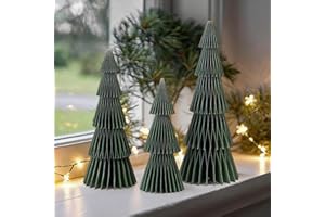 SUNBEAUTY 3 PCS Green Honeycomb Christmas Tree Christmas Table Decorations Centerpieces Indoor Reusable Vintage Thick 3D Paper Christmas Tree 8″, 10″, 12″ Magnetic Minimalist Xmas Decorations for Home Party