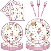 Fairy Birthday Party Supplies Tableware - 96PCS Butterfly Flower Fairies Plates and Napkins Birthday Decorations, Enchanted Forest Garden Party Tableware Set, Fairy Party Supplies Serve 24 Guests
