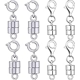 8PCS Magnetic Necklace Clasps and Closures, Magnetic Necklace Clasp, Gold and Silver Plated Jewelry Clasps Converters for Bracelet Necklaces Chain (8pcs Silver A)