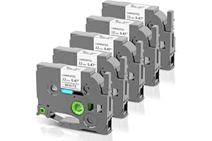 GREATEAM TZe TZ Tape 12mm 0.47 Laminated White, Replacement for Brother P Touch Label Tape TZe-231 TZe231 Label Maker Refills, Compatible with Brother PT-D220 D210 H110 D400 D410 D600 D610BT, 12mm x 8m, 5-Pack