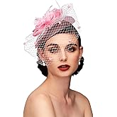TS Fascinators Hat Tea Party Hat Mesh Floral Feather Hair Clip Women Fascinator Headband with Veil for Wedding Cocktail