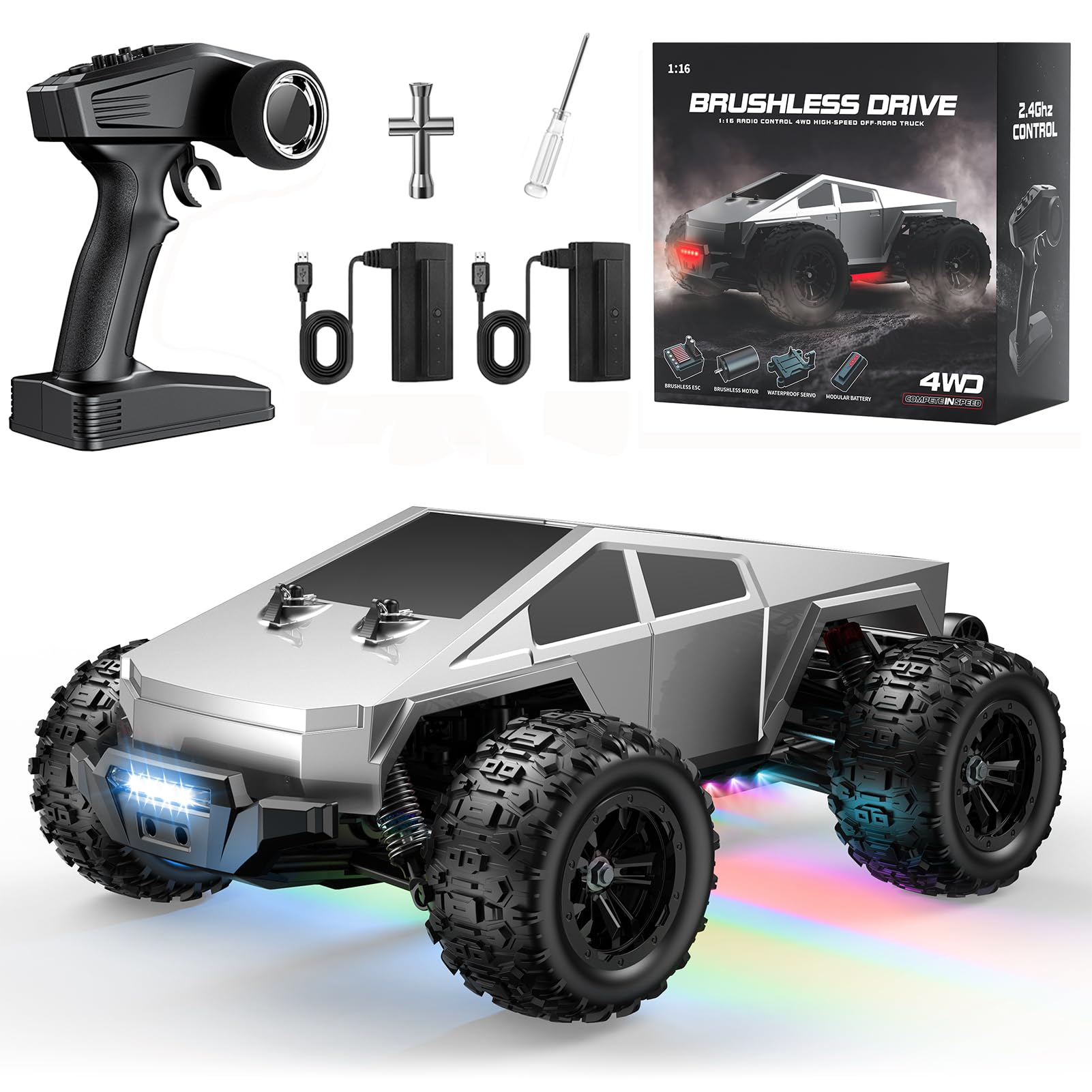 Photo 1 of ***MISSING PARTS***
Winproper 1/16 Brushless Fast RC Cars for Adult, 35Mph High Speed Remote Control Car, Cyber RC Truck, 4x4 Monster Truck Toy, 2.4GHz Remote, All Terrain Off-Road Vehicle, Colorful LED Light, Kids Gift