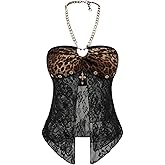 SOLY HUX Women's Y2k Leopard Lace Halter Top Sleeveless Split Asymmetrical Hem Going Out Tops