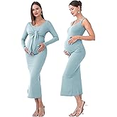 Shangood 2 PCS Maternity Dress Short Cardigan Bodycon Maxi Formal Dresses Baby Shower Fall Winter for Women