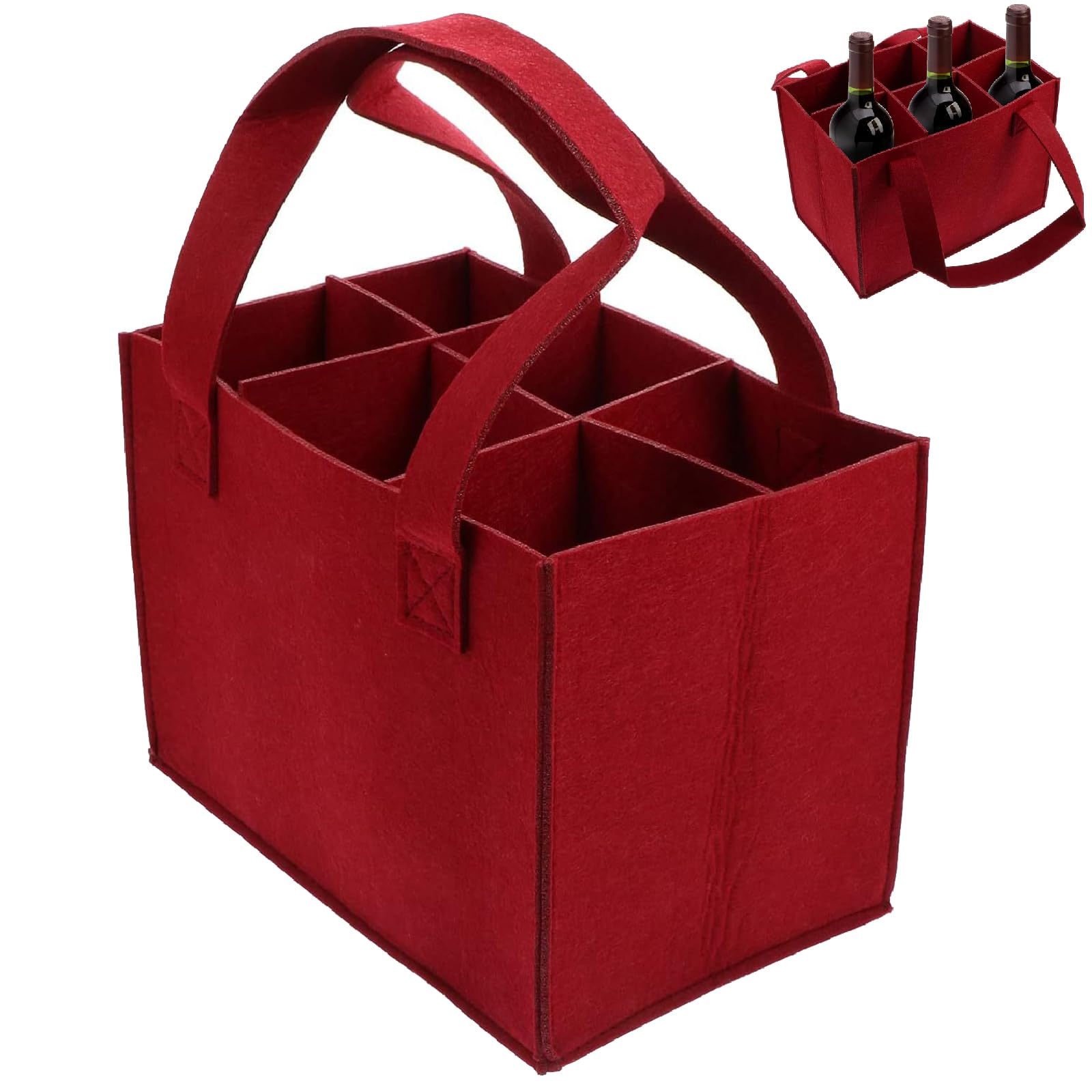 Portable 6 Bottle Wine Carrier - Reusable Felt Bottle Holder Bag With Carry Handle