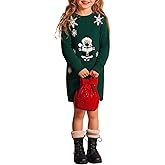 HOOGRIN Girls Winter Long Sleeve Holiday Christmas Knit Pullover Sweater Dress