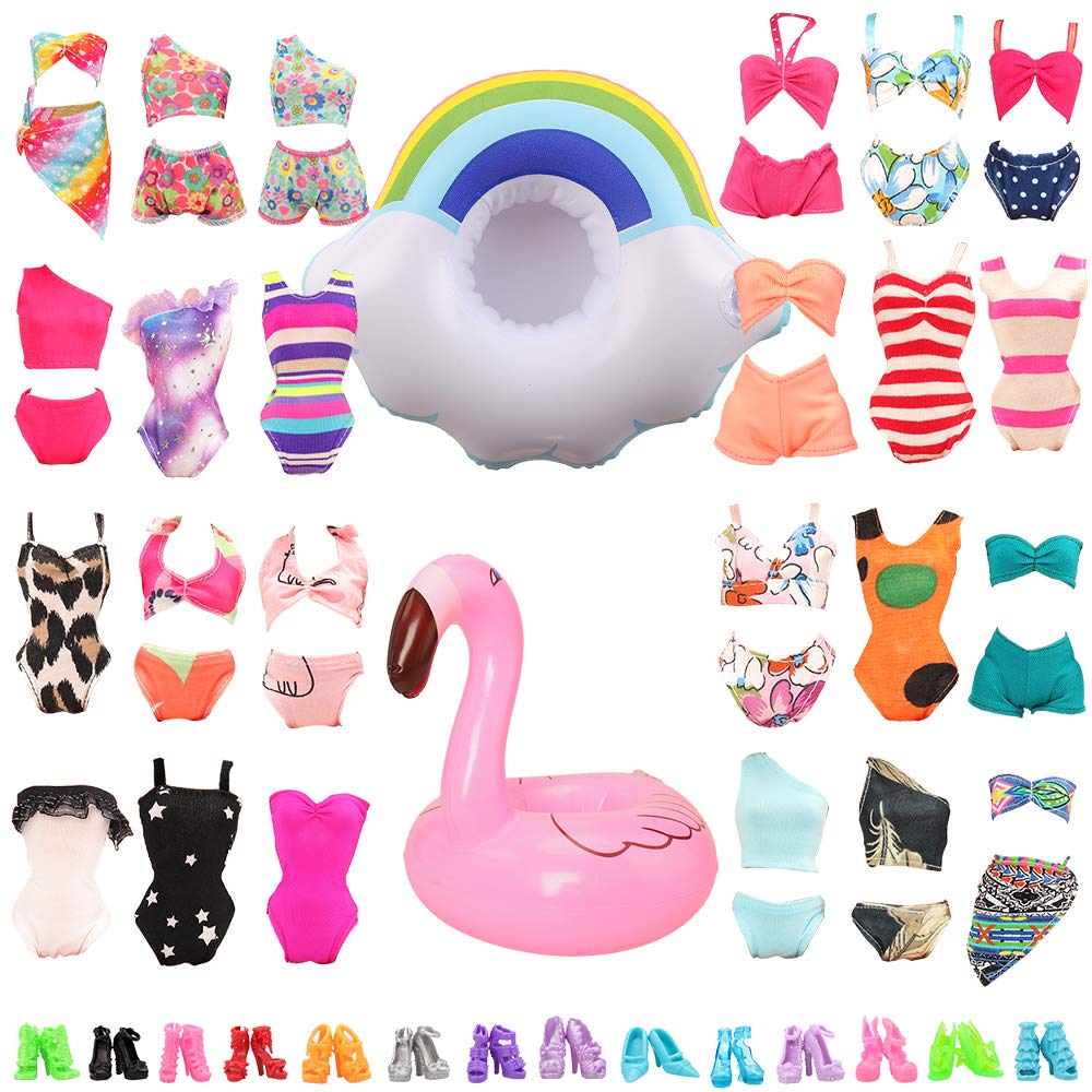 Miunana 12 Doll Clothes and Accessories Includ 5 Swimsuits Shoes 2 Swimming Ring Float Summer Clothes for 11.5 Inch Girl Doll