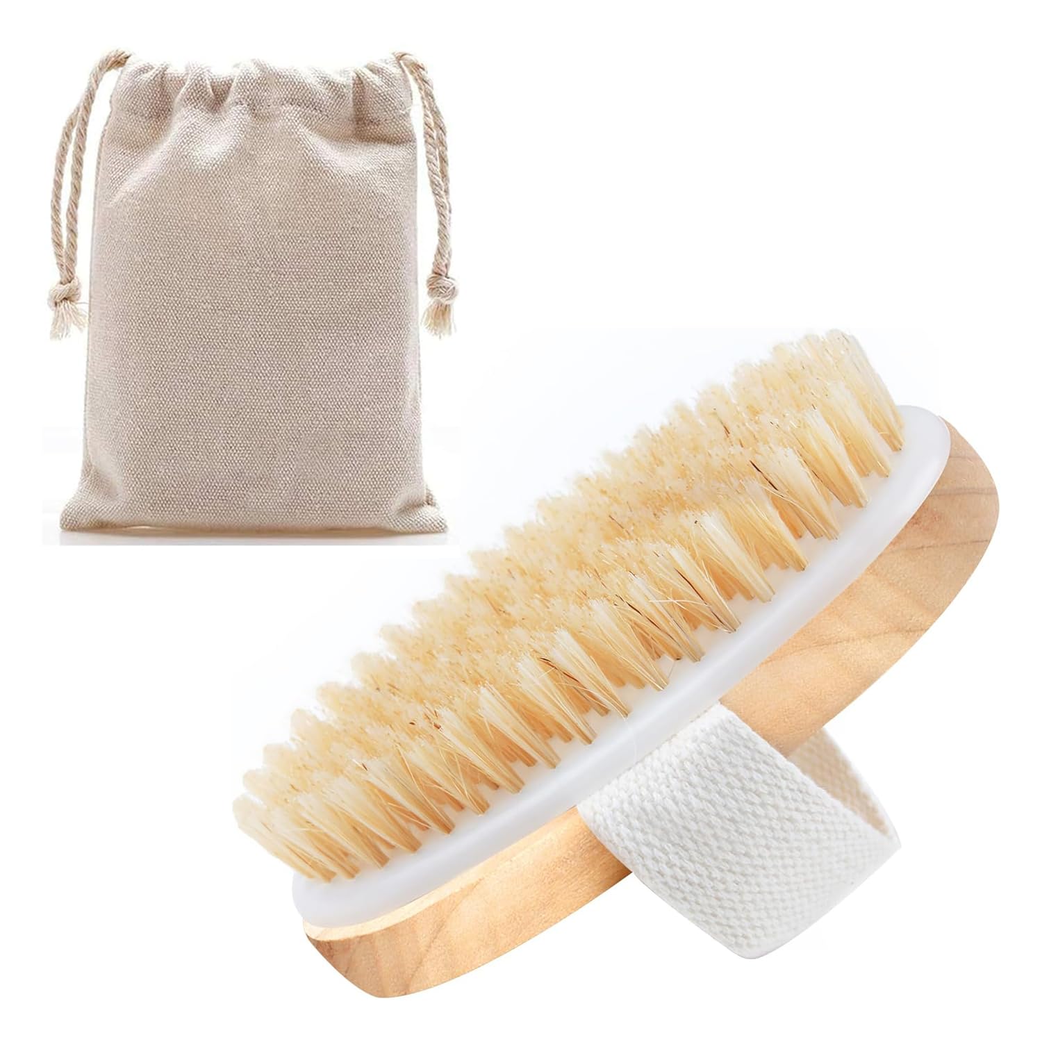 Dry Brushing Body Brush with Storage Bag - Exfoliating Brush Natural Bristle Bath Brush for Removing Dead Skin, Showering Exfoliator for Women, Men, Elderly (Small)