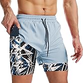 Surenow Mens 2 in 1 Running Shorts Quick Dry Athletic Shorts with Liner, Workout Shorts with Zip Pockets and Towel Loop
