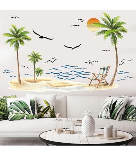 thumbnail image 2 of Wall26 Tropical Beach Sunset With Palm Trees – Wall Mural, 36x48 Inches, Original US Made 2 of 4
