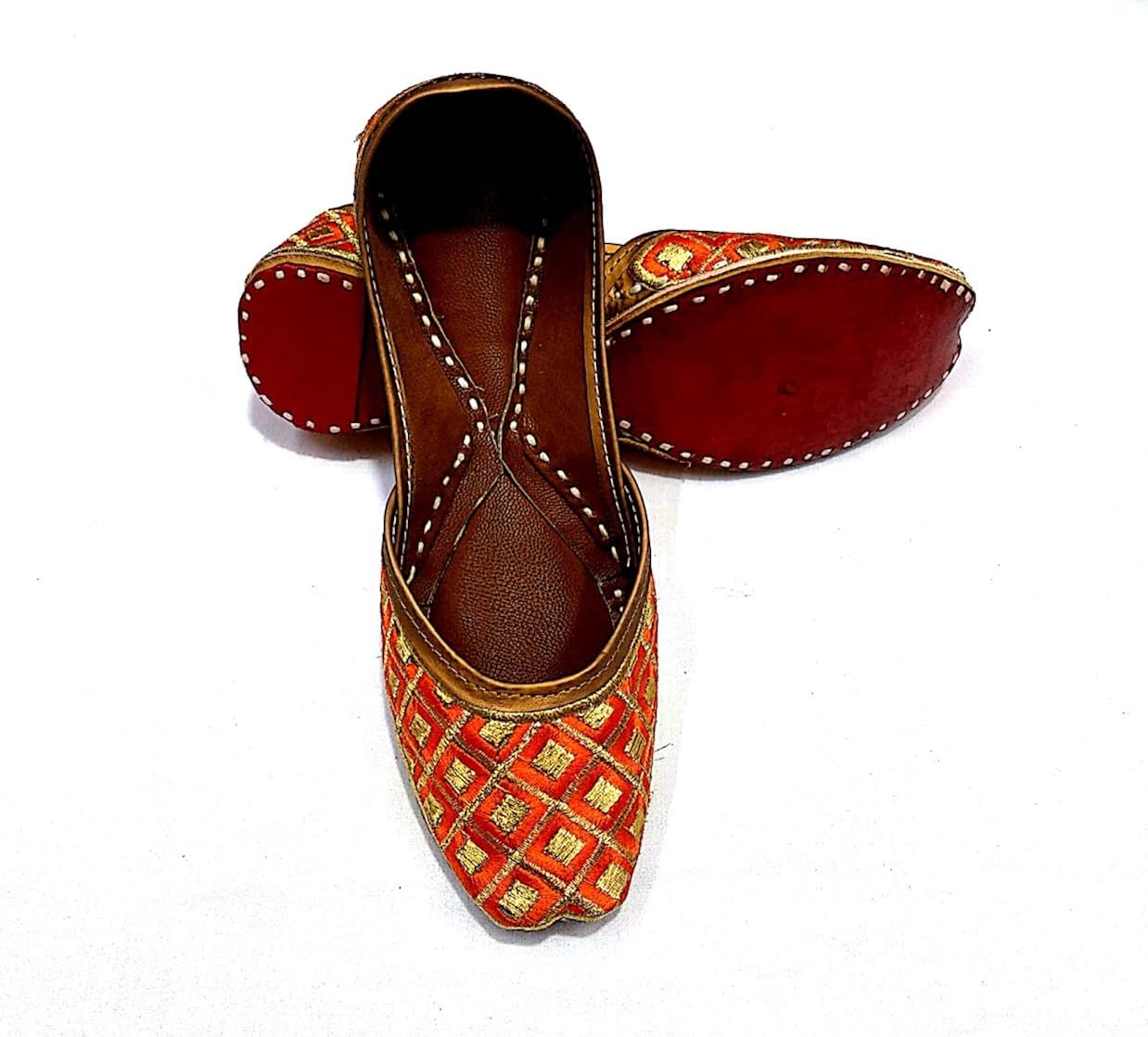 noor enterprises women's orange leather punjabi jutti