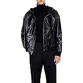 Forever 21 mens Hooded Faux Leather Bomber Jacket