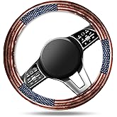 ASJHFDIR Car Steering Wheel Cover, Universal 15 Inch Non-Slip Breathable Neoprene Elastic Steering Wheel Protector, Cute Car Accessories for Women Men Fit Auto, Suvs Retro American Flag