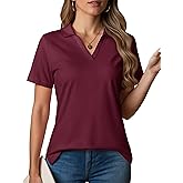MAGCOMSEN Women's Polo Shirts V-Neck Short Sleeve UPF 50+ Sun Protection Collared Golf Shirt Work Summer Tops
