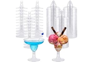 APACALI 60 PCS Plastic Margarita Glasses, 5oz Disposable Margarita Glasses Clear Cocktail Plastic Cups, 2-Piece Margarita Cup