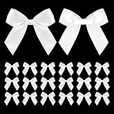 White Satin Ribbon Bows - 2" Premade Bows with Double-Sided Tape for Gift Wrapping, Baby Showers, Birthdays, Weddings - 50 PCs