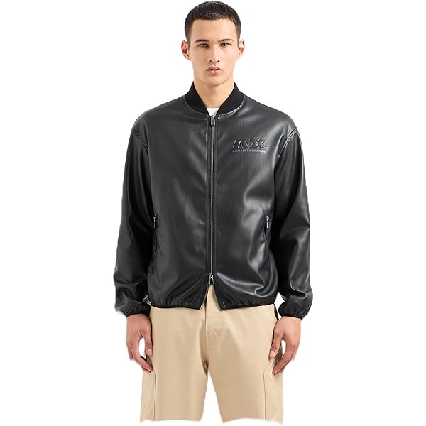 Armani Exchange Men's Faux Leather Bomber Jacket Black, X-Small at