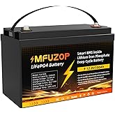 MFUZOP 12V 100Ah LiFePO4 Lithium Battery, Built-in 100A BMS, 20000+ Deep Cycles, 1280Wh Rechargeable Lithium Battery Perfect 