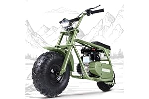 SUNDERWELL Minibike, Gas Bikes with LED Headlight, 99cc 4 Stroke Dirt Bike Up to 25MPH, Pull Start, Weight Support 200lb, Trail Motorcycle for 13+ (Green)