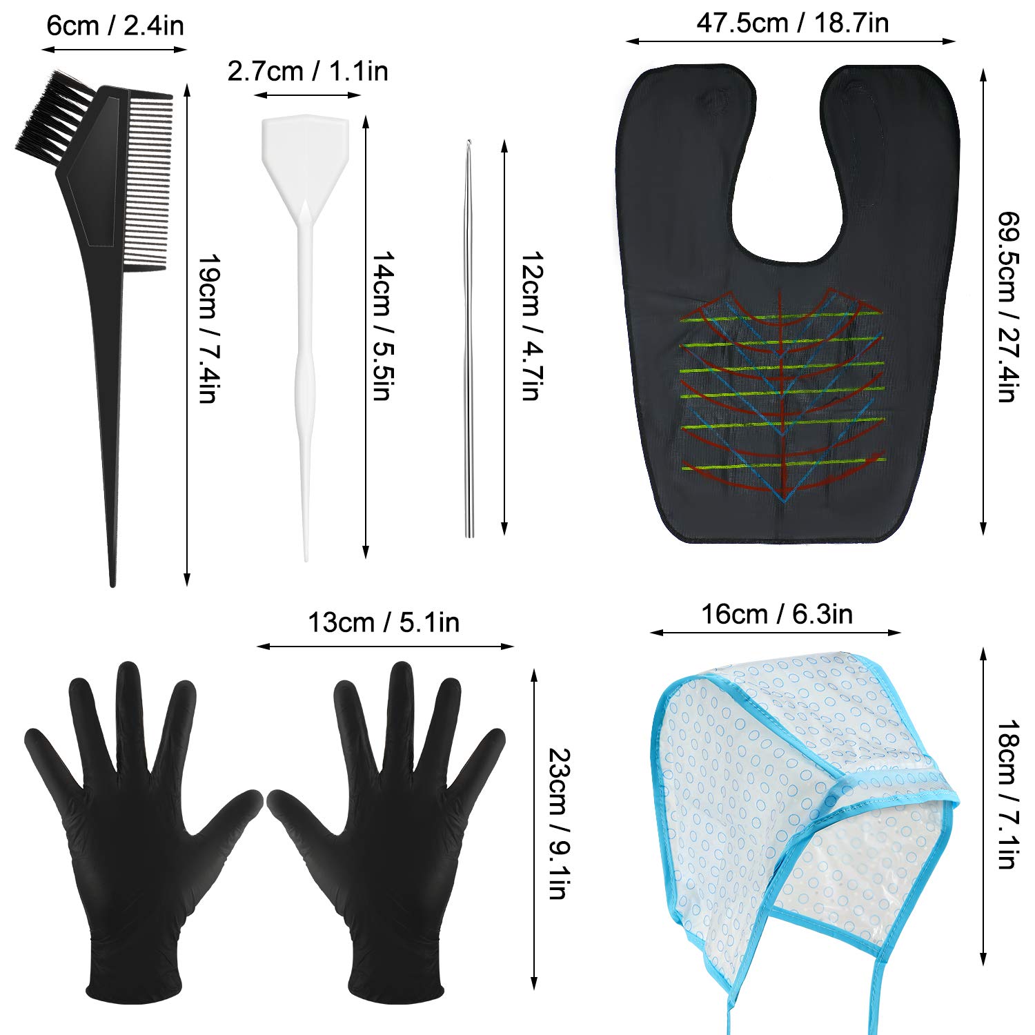 6 Pieces Hair Dyeing Cap Tools Set, Includes Hair Highlighting Cap with Dyeing Hook, Hair Dyeing Board, Hair Coloring Brush, Hair Dyeing Gloves and Waterproof Hair Cutting Cape for Home Salon Styling : Beauty