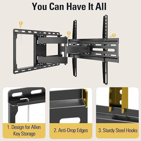 MOUNTING DREAM TV WALL MOUNT FOR 32-65 INCH TELEVISION,MOUNT WITH SWIVEL AND TILT, FULL MOTION BRACKET WITH ARTICULATING DUAL ARMS, FITS 16INCH STUDS, MAX VESA 400X400 MM, 99LBS, MD2380