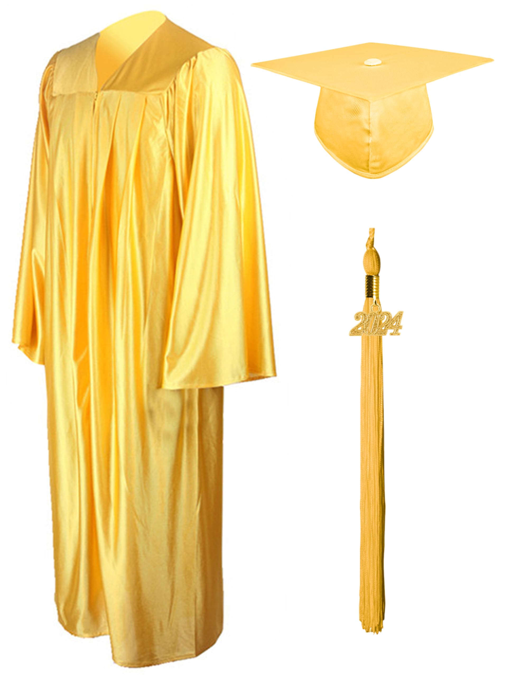 GraduationMall Shiny Graduation Gown Cap Tassel Set 2024 For High