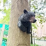 Baby Bear Tree Decor - Outdoor Garden Sculpture, Tree Hugger Face, Resin Bear Cub