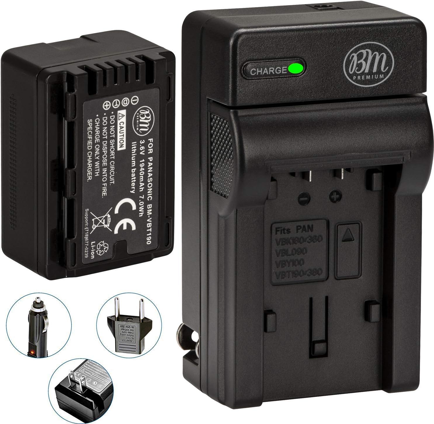 BM Premium VW-VBT190 Battery and Battery Charger for Panasonic HC-V800K, HC-VX1K, HC-WXF1K, HCV510, HCV520, HC-V550, HC-V710, HC-V720, HC-V750, HC-V770, HC-VX870, HC-VX981, HC-W580, HC-W850, HC-WXF991 : Camera & Photo