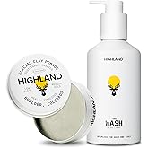 Highland Natural Hair Care Bundle – Glacial Clay Pomade (Medium Hold, Matte Finish, 9 Botanical Ingredients) + The Wash Botanical Cleanser (Caffeine, Protein-Rich, Hydrating, Sulfate-Free)