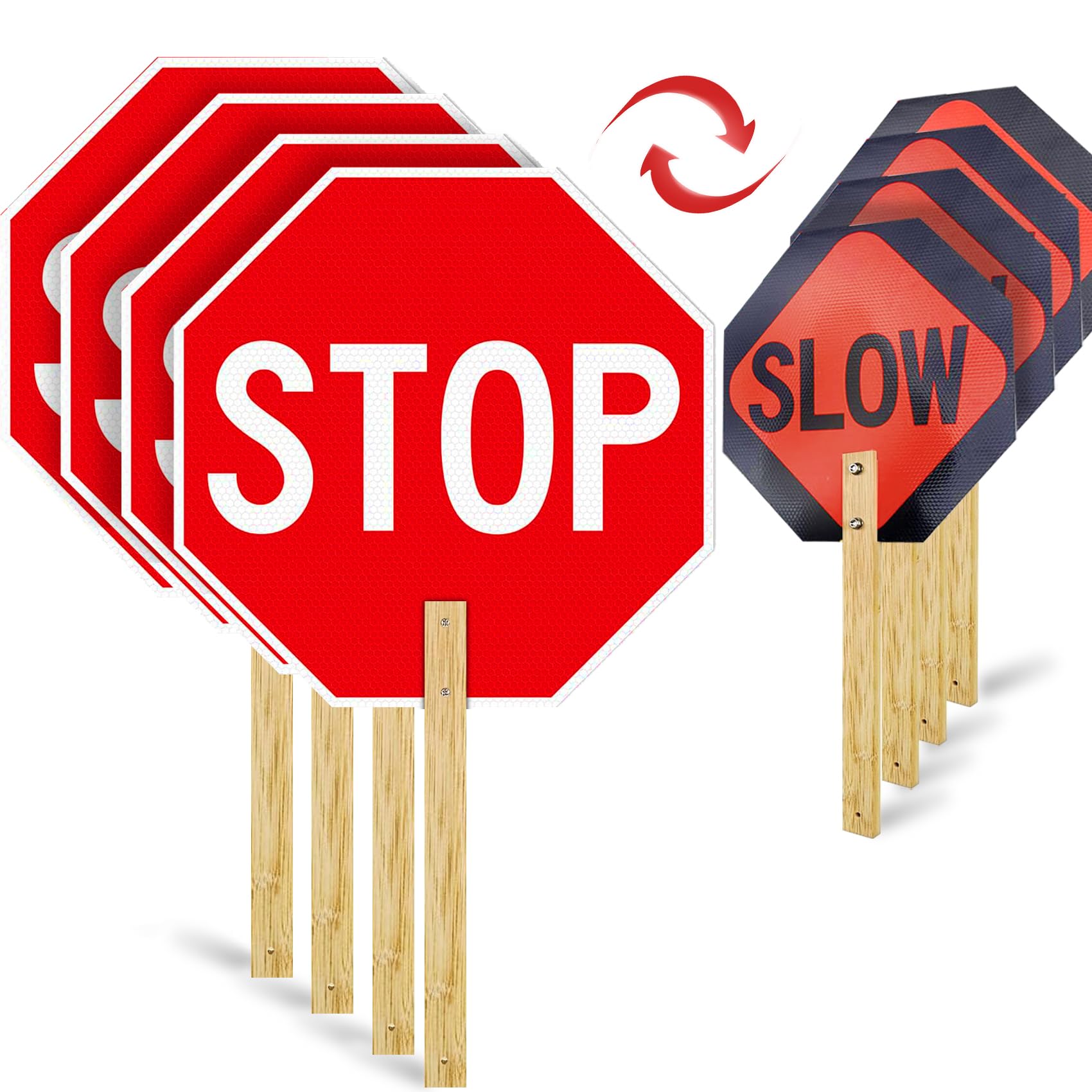 Photo 1 of 4 Pack Handheld Stop/Slow Sign - 13" x 13" Aluminum Crossing Guard Signs, Double Sided Reflective, Waterproof, Weather Resistant With Handle