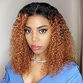 HIRIREMY Curly Bob Wig Human Hair Deep Wave 13x6 HD Lace Front Wigs For Black Women Human Hair Pre Plucked Wear And Go Glueless Short Wet And Wavy Ombre Honey Blonde Color 1B/30 16 Inch