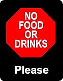 NO Food OR Drinks Please - Durable Plastic 7”x 5.5” Retail Store Sign Policy Business Signs - Clearly Lets Everyone Know That Food is not Allowed. Please Don't eat here. Installs Anywhere Made in USA!