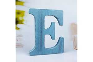 WOODOUNAI 6 Inch Rustic Blue Wood Letters Unfinished Wood Letters for Wall Decorative Blue Retro Standing Letters Sign Board Decoration for Craft Home Party Projects (E)