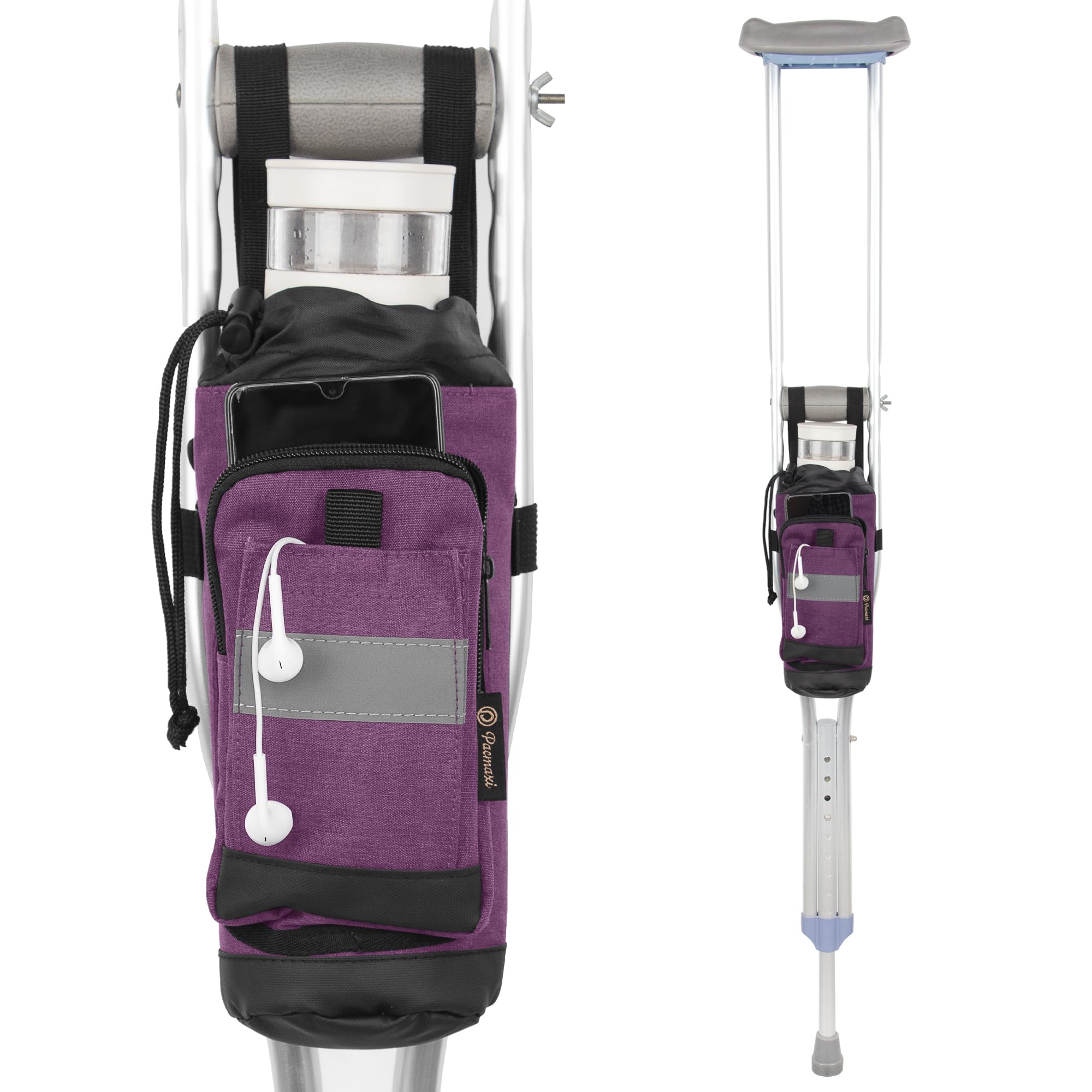 Photo 1 of Crutch Bag Lightweight Crutch Accessories Storage Pouch with Reflective Strap and Front Zipper Pocket for Universal Crutch Bag to Keep Item Safety (Purple)