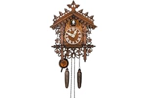 CENGNIAN Vintage Quartz Cuckoo Clocks for Wall 17.72in, Cuckoo Wall Clock, Cuckoo Clock Traditional Chalet Forest House Clock Handcrafted Wooden Wall Pendulum Quartz Clock, Grandfather Clock (B)