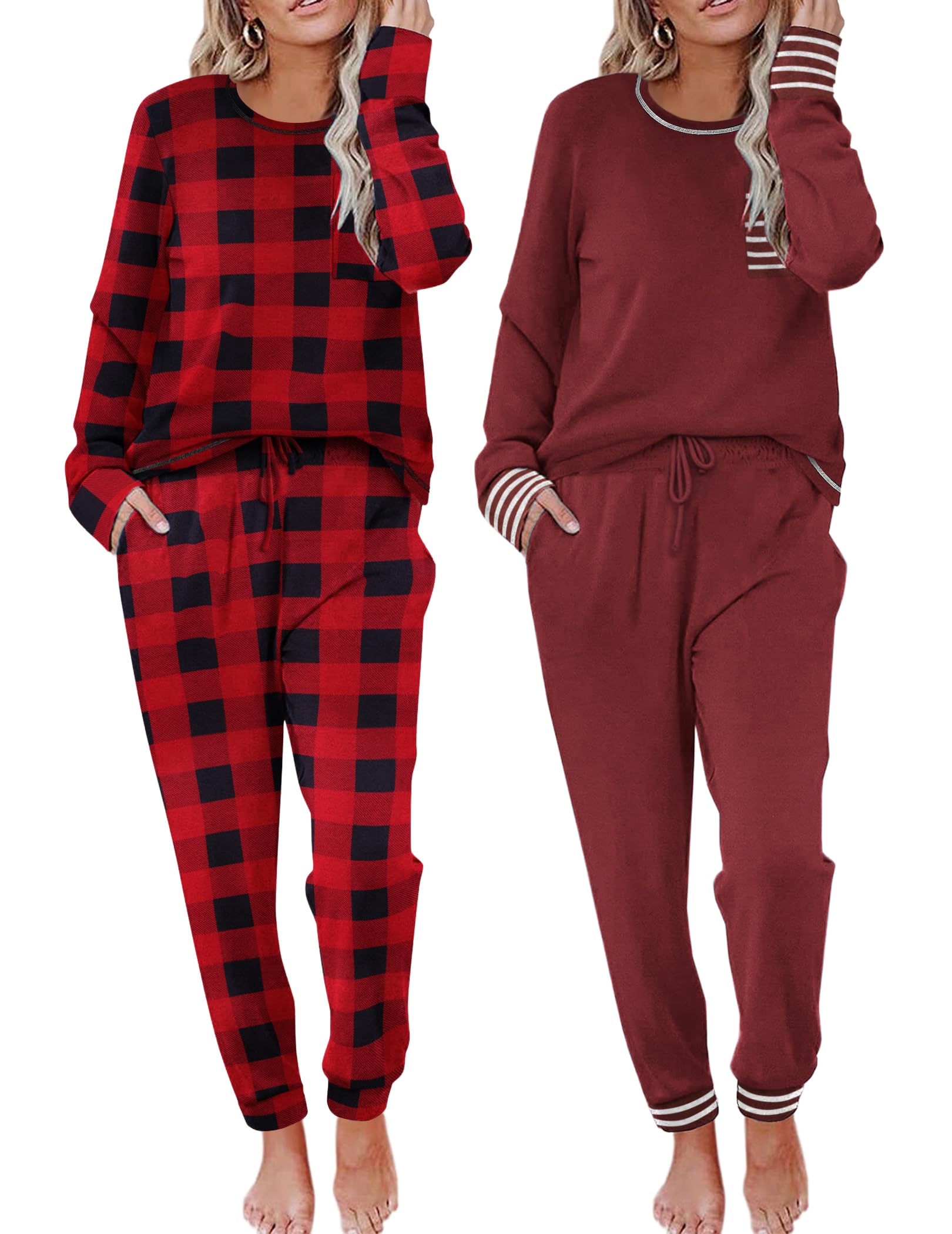 Ekouaer Christmas Pajamas for Womens Long Sleeve Lounge Sets Soft Pj Sleepwear Loungewear Large Image