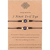 Mikovivi 2pcs Evil Eye 7 Knot String Bracelet for Women, Good Fortune Luck Love Protection Beaded Bracelet Jewelry with Card for Mom Sister Birthday Christmas Inspirational Bead Jewellery Gift