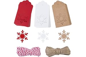 ACERICH 150 Pcs Christmas Tags for Gifts, Snowflake Christmas Gift Tags with String Kraft Paper for Xmas Holiday Present with 30 Meters Twine