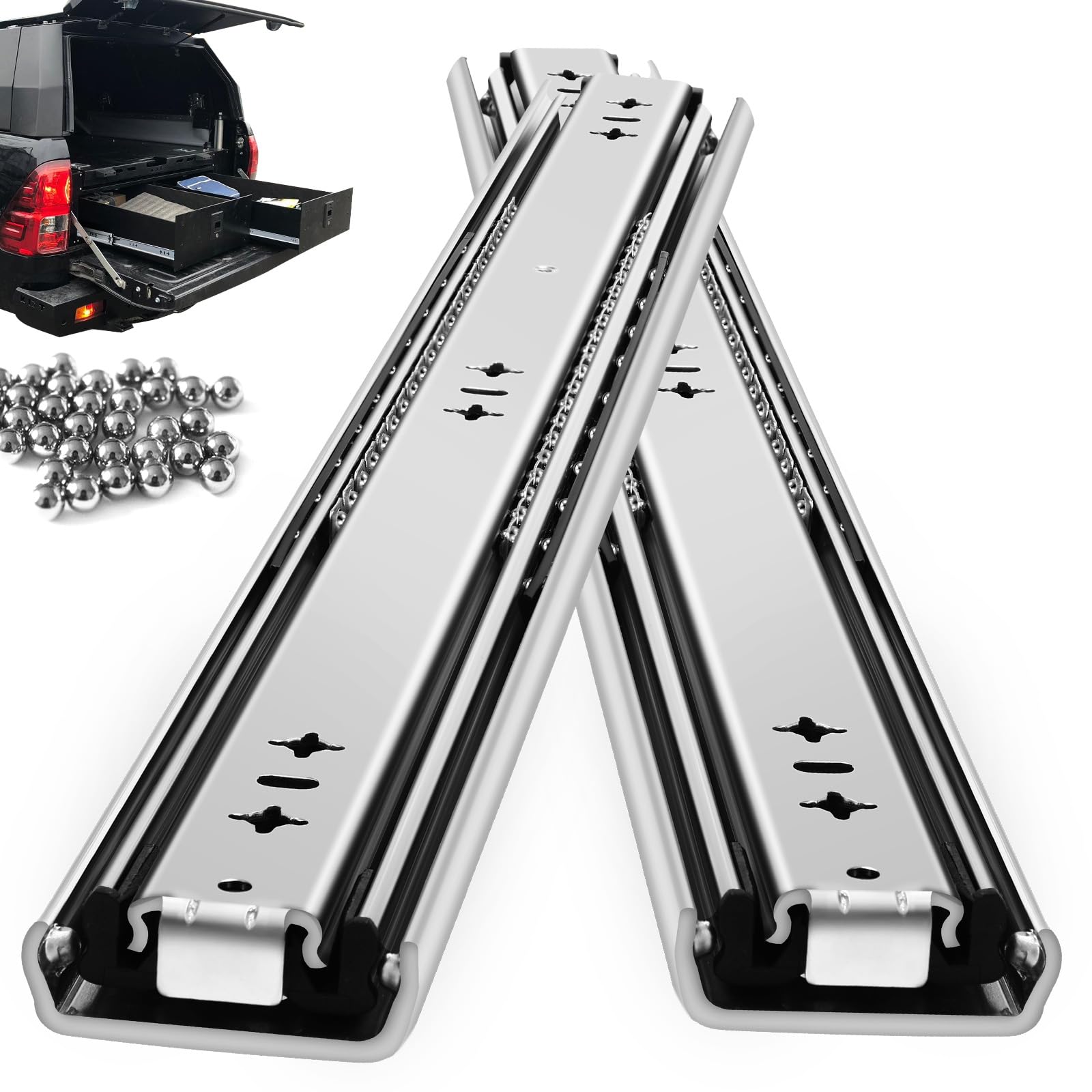 Photo 1 of VAGUDE Heavy Duty Drawer Slides 12 14 16 18 20 22 24 26 28 30 32 34 36 40 Inch 250 Lbs Side Mount Full Extension Ball Bearing Rails Rail Tool Box Runner Glide 1 Pair -W:53mm, 16 Inch