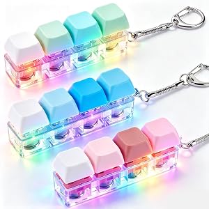 3 Pack Keyboard Fidget Toy Light Clicker Fidget Key Board with Keychain | Macaron Keycaps Silent Creamy Clicky Sound LED Ligh