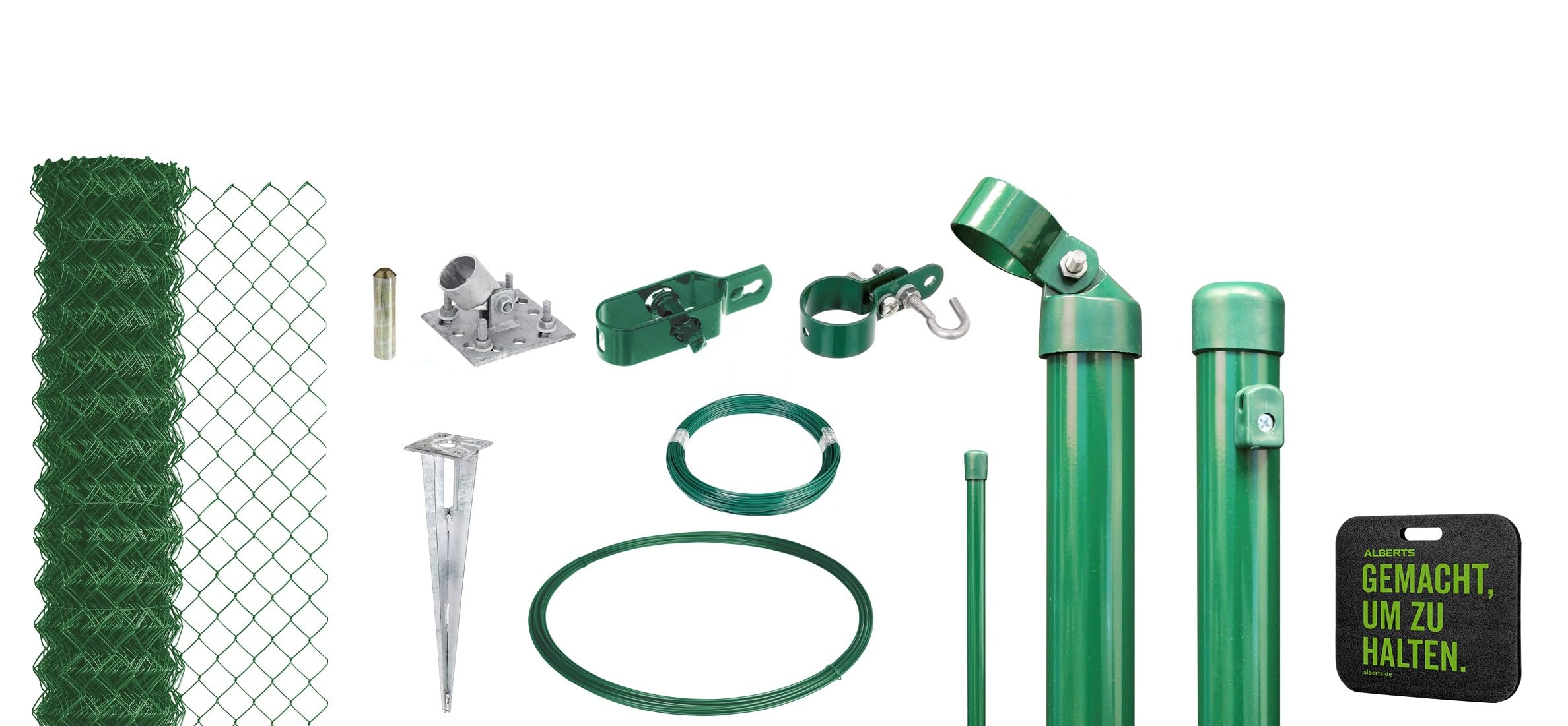 Alberts 690328 Maschendrahtzaun als Zaun-Komplettset, mit Einschlagbodenhülse und Kniekissen | verschiedene Längen und Höhen - wahlweise in verschiedenen Farben | grün | Höhe 80 cm | Länge 15 m
