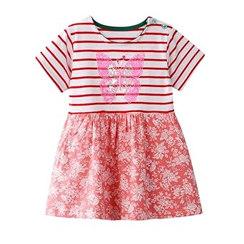 WUSIKY Baby Mädchen Sommerkleid, Kleinkind Kind Baby Mädchen Gestreifte Floral Dinosaurier Bling Druck Princess Kleid Minikle