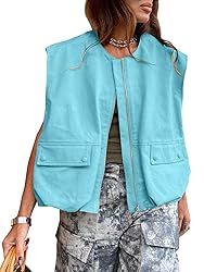 Tankaneo Womens Casual Zip Up Vest Cargo Oversized