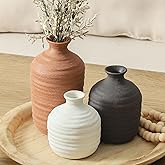 Dobbyby Ceramic Vase Set of 3 Decorative Vase for Home Decor Modern Farmhouse Decor Pottery Neutral Vases for Living Room Bathroom Table Mantel Fireplace Entryway Shelf (02-Brown)